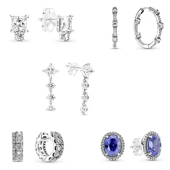 Autentické 925 Sterling Silver Šumivé Modrou Vyhlásenie Stud Náušnice Pre Ženy Svadobný Dar Módne Šperky