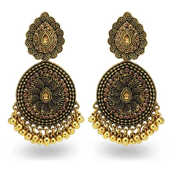 In Indian Starožitné Zlata Jhumki Jhumka Ručné Korálky Kvet Nepravidelný Piercing Bohemia Vintage Náušnice Ženy Strany Šperky