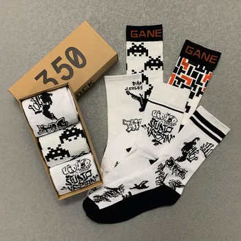 Pánske Ponožky 3 Páry/Box Príliv Graffiti Pančuchy Bavlna Harajuku Vytlačené Mäkké Skateboard HipHop Mužov Vysokej Módy Streetwear Dary
