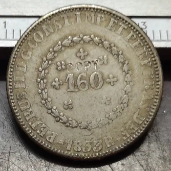 1833+R Brazília 160 Reis Strieborné Pozlátené Kópiu Mince
