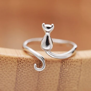 Striebornú Farbu a Nové Trendy Cute Cat Zásnubné Prstene pre Ženy Pár Elegantný Jednoduchý Ručne vyrábané Šperky Nastaviteľné