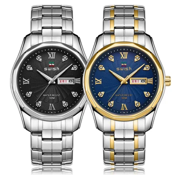 SVIŠŤANIE Nové Luxusné Hodinky pre Mužov Čierna Modrá Tvár Nehrdzavejúcej Ocele Zlaté Náramkové hodinky Business Quartz Hodiny Montre Homme Relogio