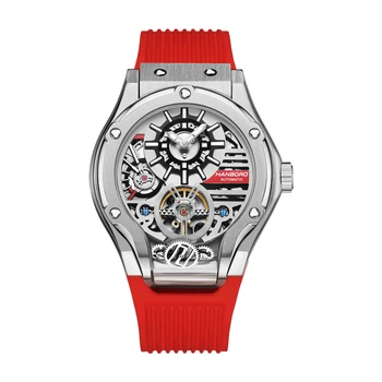 HANBORO nové hodinky značky limitovaná edícia Plne Automatické MUŽI Mechanické Hodinky zotrvačníka svetelné módy muž hodiny Reloj Hombre