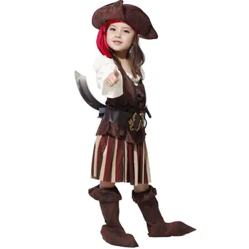 Deti, Dievčatá Karibský Pirát Kapitán Kostým Cospaly Halloween Fantasy Šaty, Oblečenie