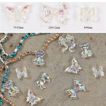  Luky 50 ks clear AB nail art, 3D Aurora Motýľ Luk Dekorácie Kvet Japonský Štýl Šperky Nechtov Charms Zliatiny Crystal  0