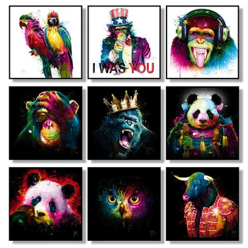 Pop Art Opicu, Papagája Panda Zvierat Graffiti Plátno Olejomaľba Akvarel Zvierat Plagát Abstraktné Wall Art Obrázky Domova
