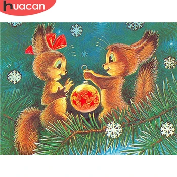 HUACAN 5D Diamond Maľovanie Vianočných Veverička Diamond Výšivky Mozaiky Zvierat Vyšívanie, Ručné Darček Stenu Decor
