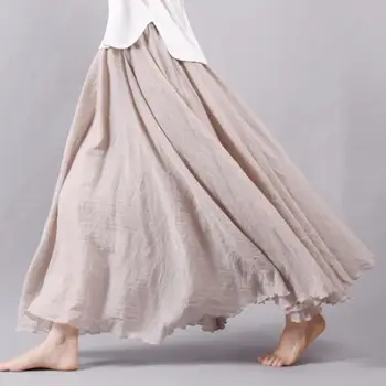 Nové Módne Ženy Boho Vintage Skladaný Maxi Sukne 2020 Lete Elastické Vysoký Pás Bežné Bavlnené Obliečky Plážové Sukne Faldas Saias