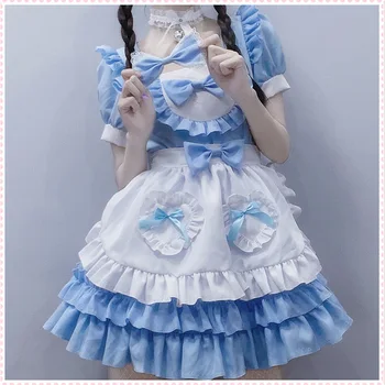 Sexy Maslo Milú Slúžka Šaty Úlohu Hrať Modrá Čistá Lolita Šaty Halloween Kostým Anime Cosplay