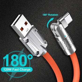 USB Typu C Otočiť Super Rýchle Nabíjanie Kábel 120W 6A pre Huawei Apple Xiao Telefón Android Nabíjací Kábel Koleno Kábel pre Hru 0