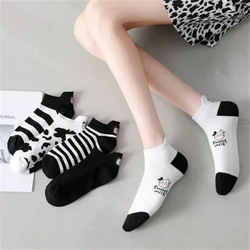 5 Párov módne cartoon zvierat panda vzor 5 star ponožky dámske hravé, zábavné ponožky dámske bežné bavlnené ponožky pre dievčatá