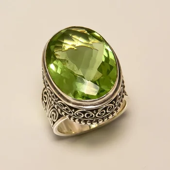 Vintage Peridot Zelený Zirkón Prstene pre Ženy Vyrezávané Kvetinový Vzor, Krúžok Módny Kreatívny Dizajn Ručné Svadobné Party Šperky