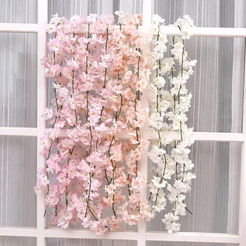 Umelého kvetu sakura viniča string dekorácie, závesné stropné sakura ratan dekoratívne kvetinové 144 kvet hlavy