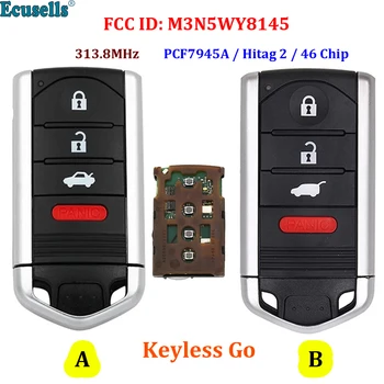 3+1/4 Tlačidlo Keyless Go Inteligentné Diaľkové Tlačidlo 313.8 MHz PCF7945A/HITAG 2/46 Čip pre Acura ZDX TL FCC ID: M3N5WY8145 HON66 Čepeľ