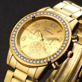 Nové Hodinky Ženy Klasické Ženeve Luxusné Dámske Hodinky Dámske Plnej Ocele Crystal Relogio Feminino Reloj Mujer Kovové Náramkové Hodinky 0