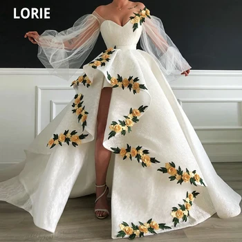 LORIE 3D Čipky Zlaté Kvety Večerné Šaty Formálne Ramena Dlhý Rukáv Celebrity Šaty súťaž Krásy Šaty Plus Veľkosť