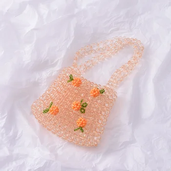 Retro Orange Korálkové Taška Jasné, Crystal Jelly Spojka Taška Dievča Korálkové Tkané Kabelky pre Ženy 2022 Ručné Tašky Luxusné Dizajnér
