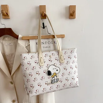Snoopy Kabelky Ženy Tašky Roztomilý Taška cez Rameno Módne Cartoon Tote Mäkké Nákupné tašky Peňaženky a Kabelky Zips Luxusné Dizajnér 0
