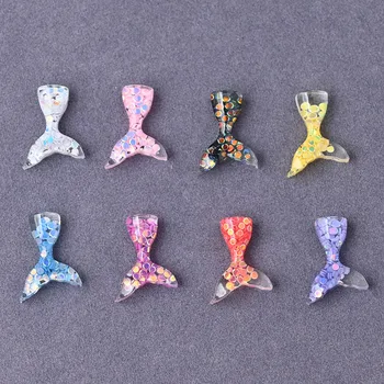 20Pcs/taška Morská víla Chvost Nail Art, Ozdoby Kawaii 3D Blikajúce Nechtov Šperky, Prívesky Živice Crystal Mini Manikúra Drahokamu 5*15 mm