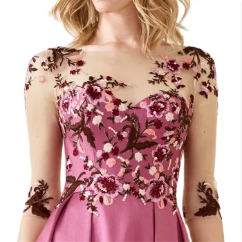 Zlatko Prom Šaty Ružové Večerné Šaty 3D Kvetinovým Nášivka Tylu A-line Svadobné Pre Ženy, Dĺžka Podlahy Celkom