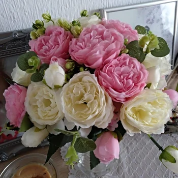Nové ružové veľké pivónia umelé kvety elegantné krásne hodvábne falošné kvety kvety pivonky svadobné home party dekorácie list