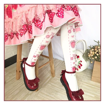 Jahoda-ochutené Lolita ponožky dámske jeseň conjoined vytlačené velvet pantyhose sladké Lolita ženy Lolita Japonský ponožky