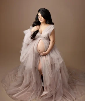 Elegantné Materskej Šaty Pre Babyshower V Krku Tylu Vysoká Kvalita Materskej Šaty Fotografie Oblečenie Tehotenstva Ženy Dlhé Šaty