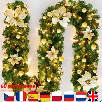 2.7 M LED Vianočné Ratan Garland Vianočné Dekoratívne Veniec Umelý Vianočný Strom Zelený Ratan Banner Dekorácie Verandu Veniec