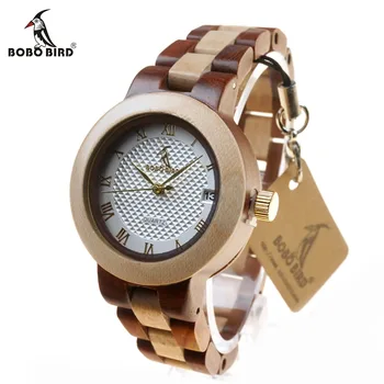 BOBO VTÁK L-M19 Kalendár Dreva náramkové hodinky Dámske Nové horné Pásmo Japan Quartz Hodiny pre Ženy v Darčekovej krabičke Relogio Feminino