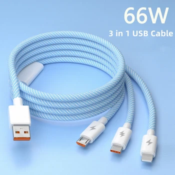 3 v 1 USB Typu C Kábel 66W Rýchle Nabíjanie Drôt pre Huawei P40 Pro Micro USB Nabíjačka, Dátový Kábel pre Samsung Xiao Mi 12 Poco Kábel