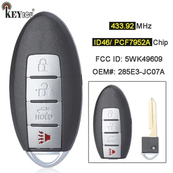 KEYECU 433.92 MHz PCF7952A/ ID46 Čip 5WK49609 285E3-JC07A Keykess Diaľkové príveskom, 3+1 4 Tlačidlo na Nissan Maxima 2008-2015