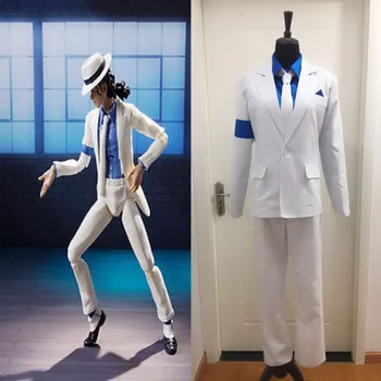 Michael Jackson Hladké Trestného Vyhovovali Michael Jackson Cosplay Kostým top+nohavice+tričko+kravatu+hat+popruh na zákazku