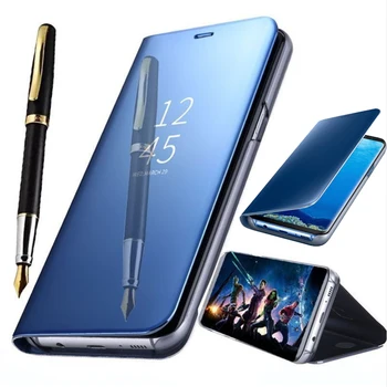 Luxusné Smart Jasné Zrkadla Flip Prípade Stojan, Kryt Pre Samsung Galaxy Note 8 S9 S8 Plus S7 S6 Okraji J3 J5 J7 Mobilný Telefón Prípadoch