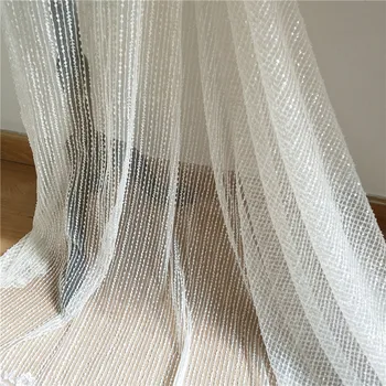 Francúzsky Korálkové Čipky Textílie Oka Sequin Vertikálne Pruhy Svadobné Šaty, Výšivky, Tkaniny DIY Príslušenstvo RS656 0