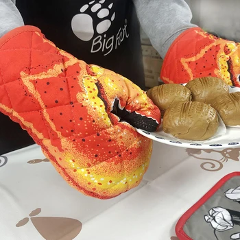 3D Krab / Ryby Tvar Zahusťovanie Bavlna Rúra Rukavice Žiaruvzdornou Mitten Kuchyni Varenie Mikrovlnná Rúra Mitt Izolované Non-slip Rukavice