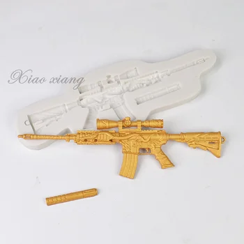 Zbraň Tvar Silikónové Formy Na Pečenie 3D Sniper Puška Fondant Mydlo Epoxidová Živica na Odlievanie Foriem Pre Šperky, Piecť Tortu Nástroje M2135