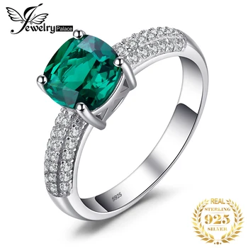 JewelryPalace Vankúš Simulované Nano Emerald Vytvorené Ruby Krúžok 925 Sterling Silver Drahokam Solitaire Zásnubné Prstene pre Ženy 0