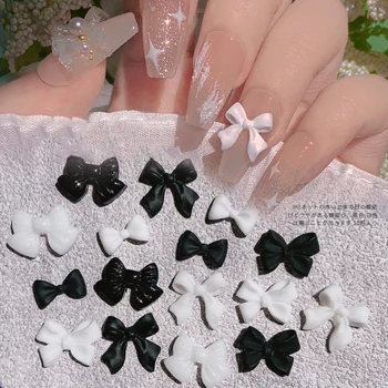 50pcs Čierna Biela Luk Živice Nail Art Dekorácie 3D Bowknot Nechtov Čaro Ornamentu Šperky DIY Manikúra Dizajn Klasické Príslušenstvo