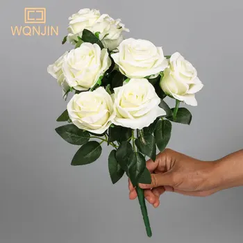 WQNJIN 1 Kytice 9 hláv Umelé Ruže, Kvety Biele, Ružové a Hodváb Falošné Kvet flores pre DIY Domáce Záhrady, Svadobné Dekorácie