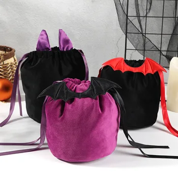Velvet Candy Bag Halloween Bat Candy Trick or Treat Darček Vianoce Parohy Balenie S String Taška Dekorácie Pre Deti