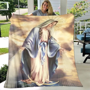 Panny Márie a Ježiša socha slobody mäkkú deku posteľná bielizeň flanel obývacej izby / spálne teplá deka požehnanie darček