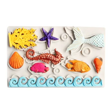 Morské Zvieratá, Silikónové Formy DIY Rýb, Morských Koralov MouldsFondant Torte Čokoláda Zdobenie Nástroje Morského Života Hliny, Plastelíny Plesní
