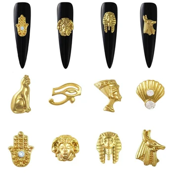 10 Ks Pharaoh Egypt Kráľovná Nechty Umenie Zliatiny Kamienkami Kovové Šperky 8 Vzorov Zlaté Prívesky Manikúru, Ozdoby Dodávky#JE689