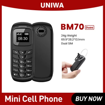 UNIWA BM70 DUA Mini Mobilný Telefón, Mobil Stereo GSM Super Tenký GSM Malé Telefón, Bezdrôtové Bluetooth Slúchadlá