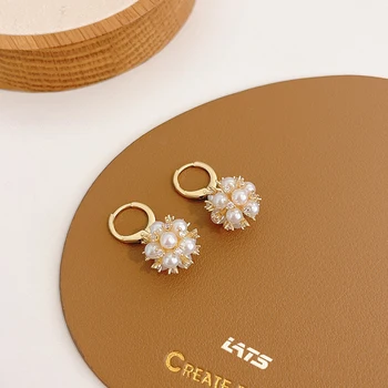 LATS Luxusné Real Pozlátené Pearl Zirkón Drop Náušnice pre Ženy francúzsky Super Víla Náušnice Brincos Módne, Elegantné Šperky