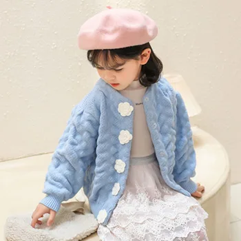 Na jar A na Jeseň Dievčenské Svetre Knitwear detské Oblečenie Cardigan 2022 Nové Dievčenské Bublina Rukáv Kabáta, Ručné Rose Sveter