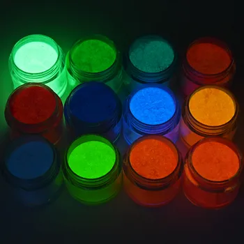 SOFE JE 12Colors Svetelný Pigment Akryl Prášok Svietiť v Tme Prášok Noc ,Fluorescenčné Farbivo Prachu Nail Art (10G=1JAR)