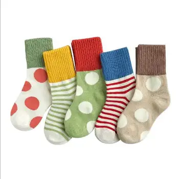 1-12 Rok 5 párov pack detské ponožky Zimné nové vodorovné pruhy dot pruhované ponožky princezná ponožky