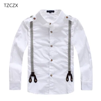 TZCZX Hot Predaj Detí Chlapca Košele Klasické Pevné Biele Bavlna 100% Dlhý rukáv Košele pre 4-14 rokov Deti nosenie