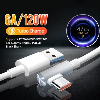 USB Typu C 120W 6A Rýchle Nabíjanie Kábel 90 ° Koleno Hra Kable Pre Mi 12 11 Pro Poco F4 Redmi K50 Black Shark Nabíjačky 0